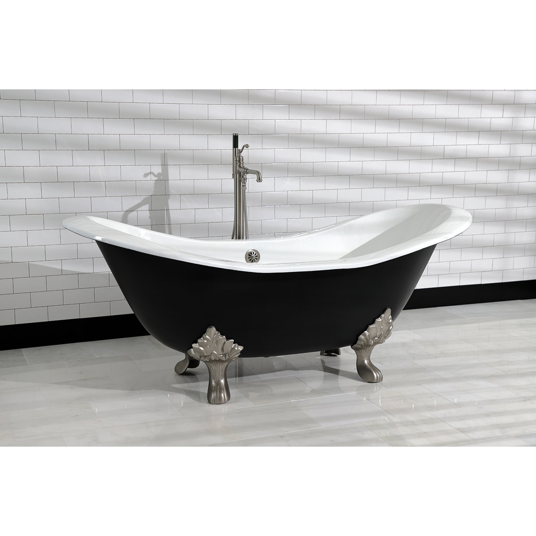 Kingston Brass Aqua Eden 72-Inch Cast Iron Oval Double Slipper Clawfoot Tub (No Faucet Drillings)